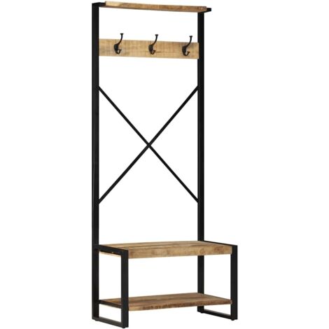 Perchero de madera maciza de mango rugoso 80x40x190 cm