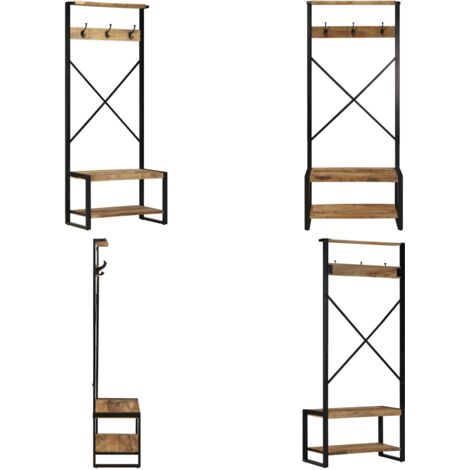 Perchero de madera maciza de mango rugoso 80x40x190 cm - Perchero de madera maciza - Perchero de mango