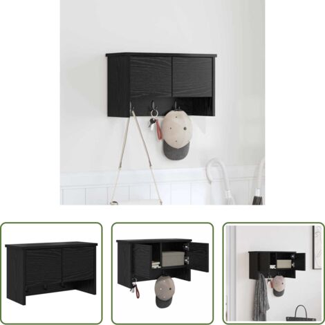 Perchero de madera -  Perchero de pared con estante Roble Negro 50 x 20 x 30 cm