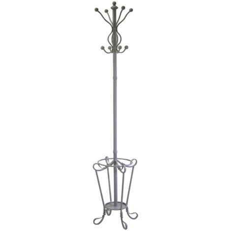 Perchero de metal gris con paragüero redondo de 40 cm de diámetro y 180 cm de altura