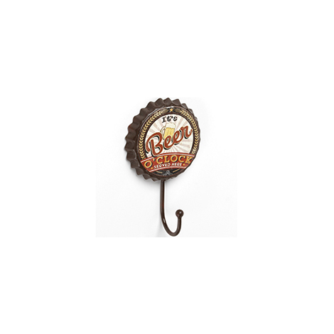 Perchero de pared adhesivo y atornillable, estilo decorativo, fabricado en hierro, con ilustrado de chapa de cerveza y 1 percha