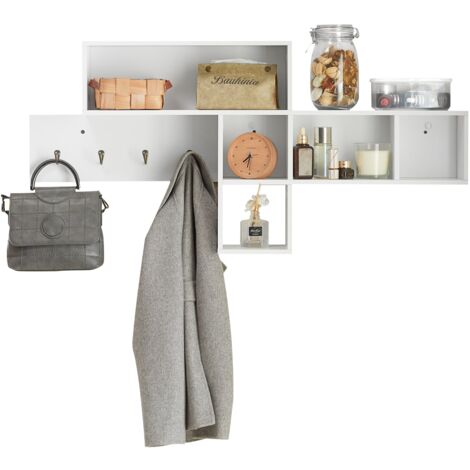 Perchero de pared con 5 compartimentos y 4 ganchos Estante de pared Pasillo 110 x 15 x 53 cm Blanco FHK17-W SoBuy ES