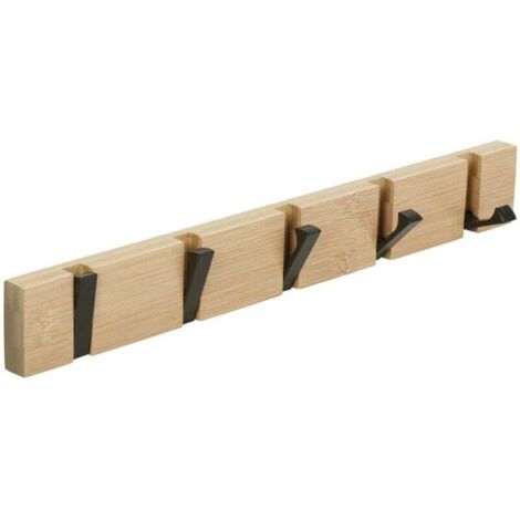 Perchero de pared con 5 ganchos retráctiles, ideal para colgar abrigos, bufandas, bolsos y más, color natural.