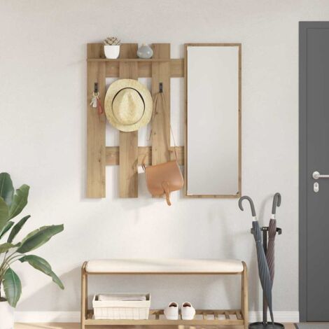 Perchero de pared con espejo Roble artesanal 100 x 10 x 100 cm vidaXL