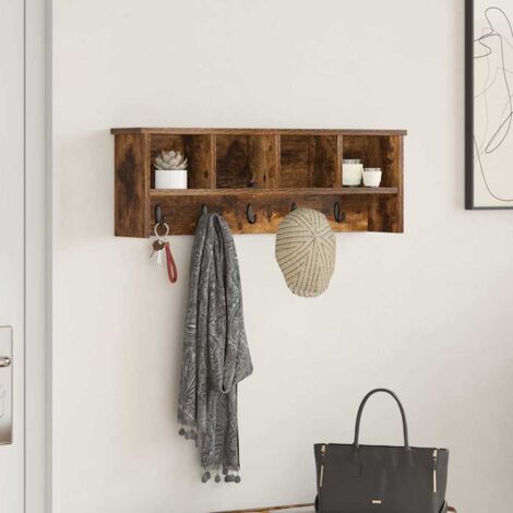 Perchero de pared con estante Roble ahumado 75 x 16 x 26 cm