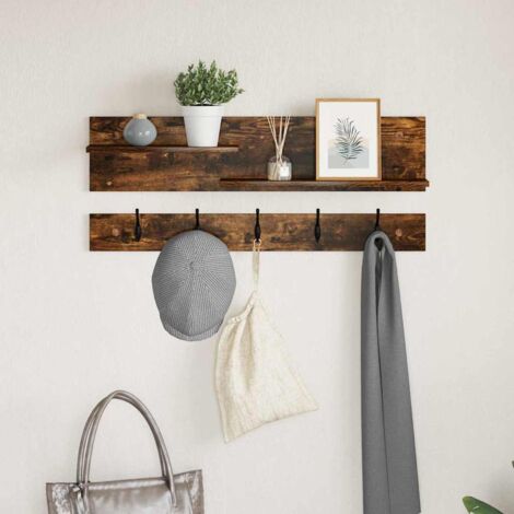 Perchero de pared con estante Roble ahumado 90 x 15 x 36 cm