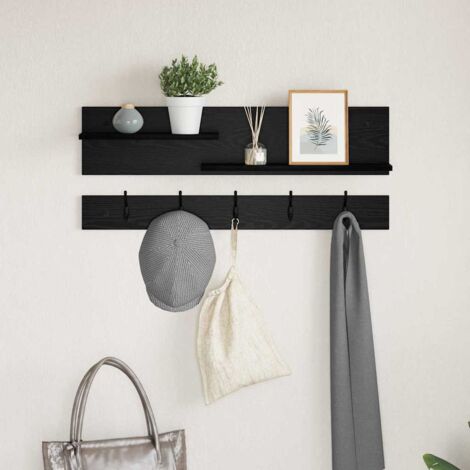 Perchero de pared con estante Roble negro 90 x 15 x 36 cm
