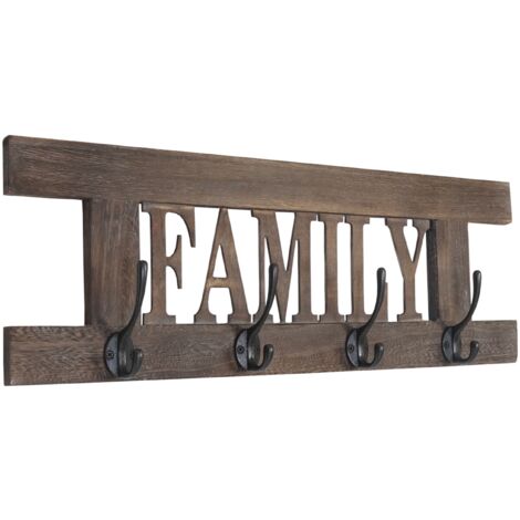 Perchero de pared con gancho vintage de madera marrón con 4 ganchos 20,5x60x1,5 cm MED04049