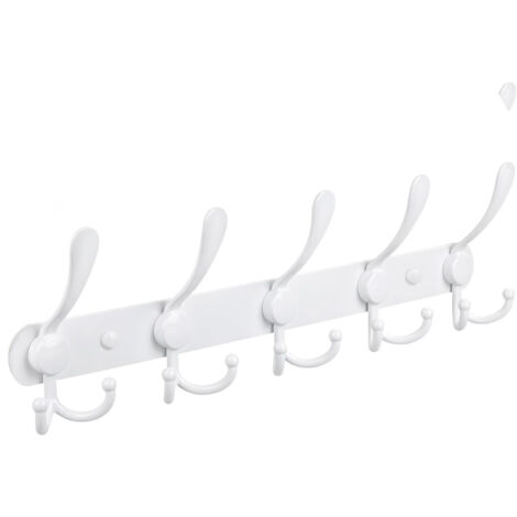 Perchero de pared con ganchos de acero inoxidable extrafuerte, 5 ganchos, ideal para abrigos, sombreros y toallas, para entrada y baño (blanco)