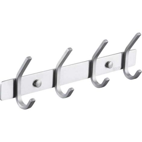 Perchero de pared con ganchos para toallas de baño, acero inoxidable SUS304, color negro mate (plata cepillada, 4 ganchos).