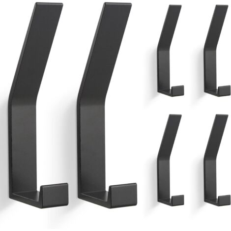 Perchero de pared de 6 piezas (¡tornillos invisibles), moderno perchero para chaquetas, abrigos, ropa, bufandas, bolsos y más (negro)