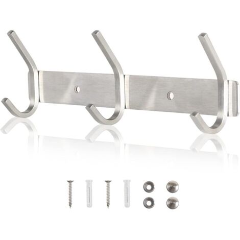 Perchero de pared de acero inoxidable SUS304, ideal para puertas de entrada de baño y cocina (plateado, 3 ganchos)