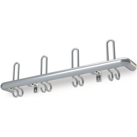 Perchero de pared de aluminio F2 con 8 ganchos para sombreros/16 para abrigos de 1600mm de largo, separación entre ganchos de 200mm - NW284063