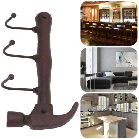 Perchero de pared de hierro forjado – Gancho decorativo industrial e innovador con forma de martillo para bares o entradas, 25,5 x 13 x 5 cm