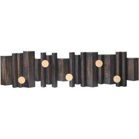 Perchero de pared de madera de abeto hecho a mano con ganchos de metal dorados negro Zillah
