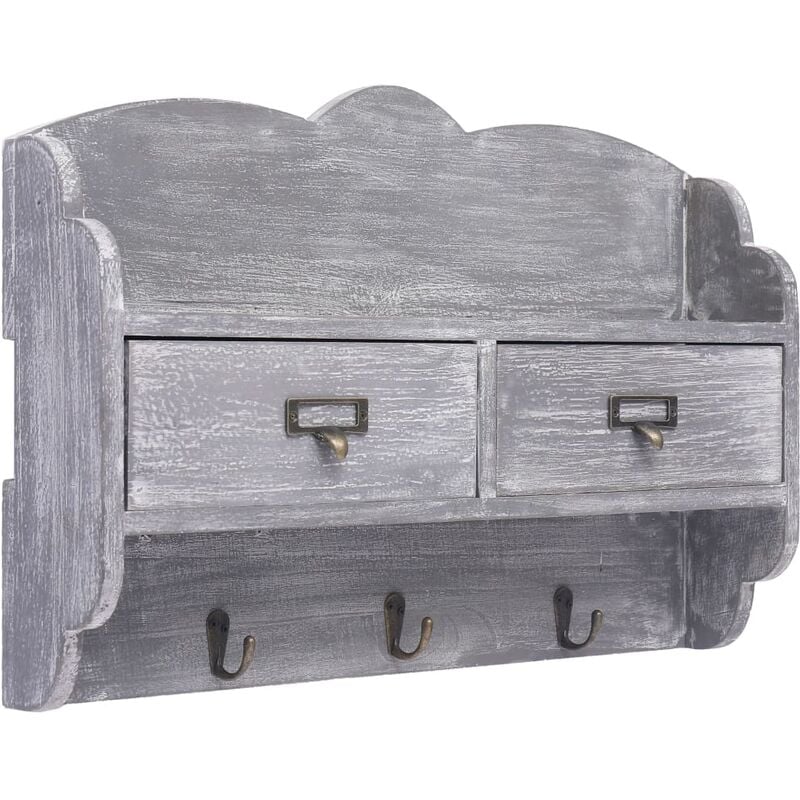 

Perchero de pared de madera gris 50x10x34 cm