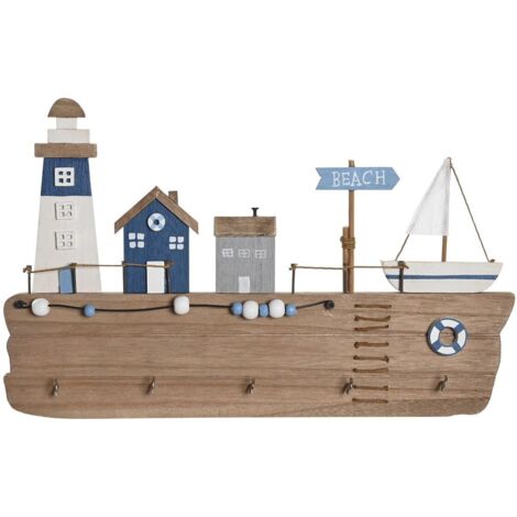 Perchero de pared - DKD Home Decor - MDF (madera) - Natural/Marino - 34,5x21,5x1,5 cm