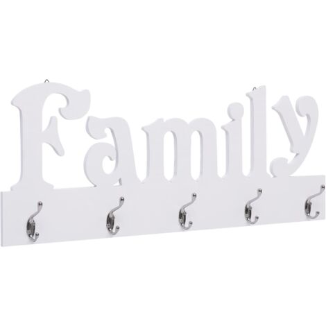 Perchero de pared en MDF estampado FAMILY con 5 ganchos 74x29,5 cm DEC024224