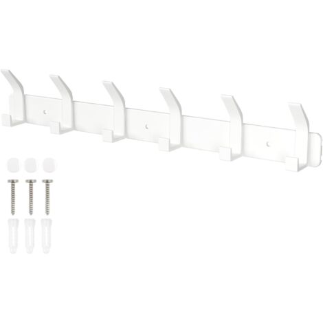Perchero de pared, gancho para baño, con 6 ganchos - Blanco