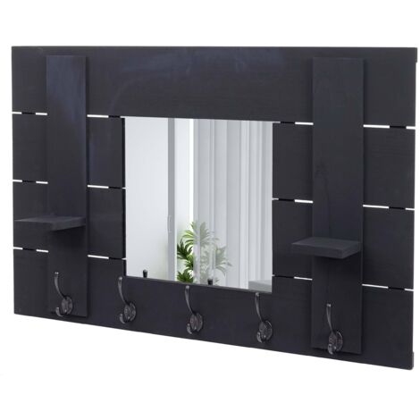 Perchero de pared HHG-933 con espejo, panel perchero, aspecto shabby vintage, 5 ganchos 90x60cm, gris oscuro, shabby