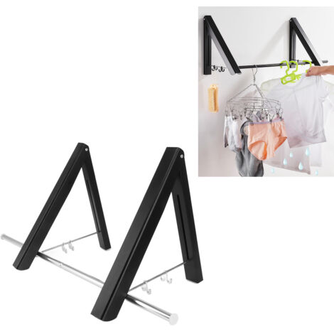 Perchero de pared invisible y extensible, fabricado en aluminio negro, para balcón.