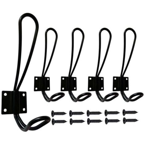 Perchero de pared KZQ negro, paquete de 5 ganchos de pared y percheros para el hogar, gancho de metal retro resistente con tornillos para entrada, baño, inodoro y muebles de cocina.