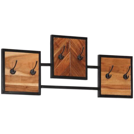 Perchero de pared madera maciza de acacia y hierro 90x1x35 cm vidaXL