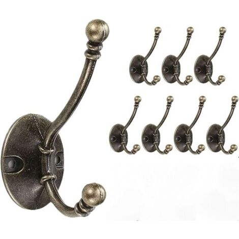Perchero de pared metálico vintage de alta resistencia: 8 ganchos dobles para ropa, chaquetas, batas y toallas.