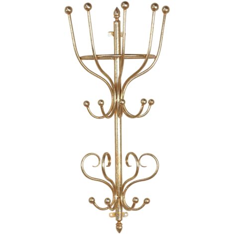 Perchero de pared moderno de metal dorado con 9 ganchos dobles MED05024