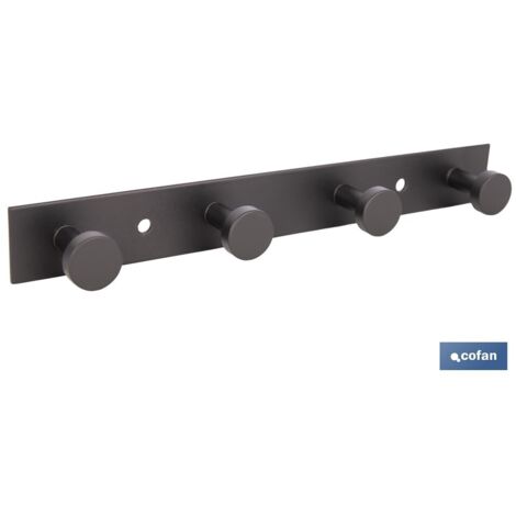 PERCHERO DE PARED NEGRO DE ACERO CON 4 POMOS 21,6 X 2,7 X 2,8 CM