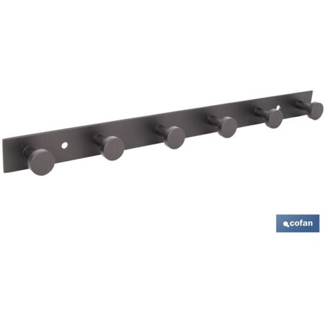PERCHERO DE PARED NEGRO DE ACERO CON 6 POMOS 33,51 X 2,7 X 2,8 CM