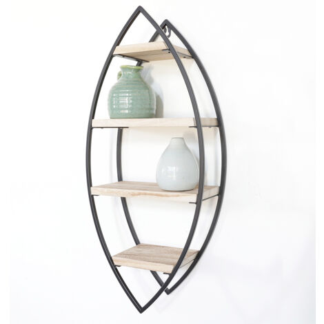 Perchero de pared ovalado con 4 baldas de madera - 26x60 cm