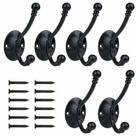 Perchero de pared para baño, cocina, perchero vintage, gancho para puerta de entrada de dormitorio, Metal negro, 6 piezas