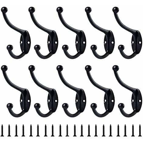 Perchero de Pared, Perchero, para Pared Baño Cocina, Negro 10 Piezas
