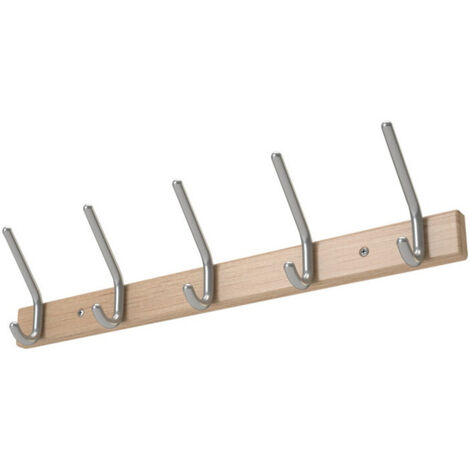 Perchero de pared perfil de madera haya 7 percheros para sombreros 7 ganchos para abrigos L.1.000mm distancia entre ganchos 150mm - WG55601.1000