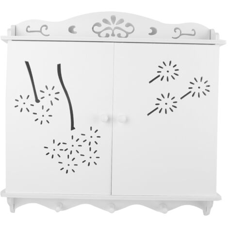 Perchero de pared sin clavos para caja eléctrica, marco decorativo de PVC blanco, 47x35x5 cm, almacenamiento práctico y diseño contemporáneo.