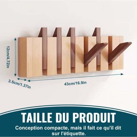 Perchero de pared Ultrixe de 6 ganchos, esquinero de madera maciza para colgar abrigos, bufandas, bolsos y más, ideal para dormitorios y vestidores.