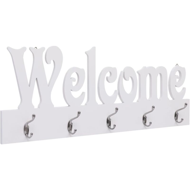 

vidaXL Perchero de pared WELCOME blanco 74x29,5 cm - Blanco