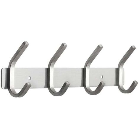 Perchero de pared ZVD con 4 ganchos y toallero de acero inoxidable SUS 304 cepillado para dormitorios, baños y cocinas.