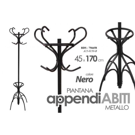 Perchero de pie con paragüero de metal negro 170 cm