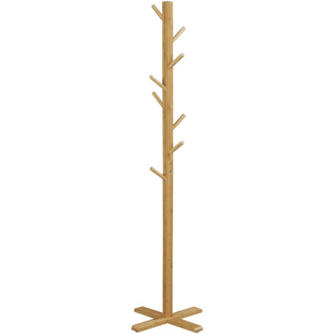 Perchero de Pie de Bambú, Perchero para Ropa con 8 Ganchos, Forma de Árbol, 49,5x49,5x178 cm, Natural