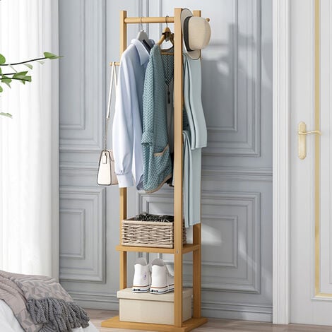 Perchero de Pie de Madera Bambú Colgador para Ropa de Forma de Árbol para Pasillo Entrada Dormitorio Salon 155x38x30cm