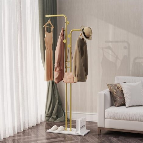Perchero de Pie de Metal Dorado Colgador Ropa de Suelo para Entrada Esquina Recibidor Pasillo de 170 cm