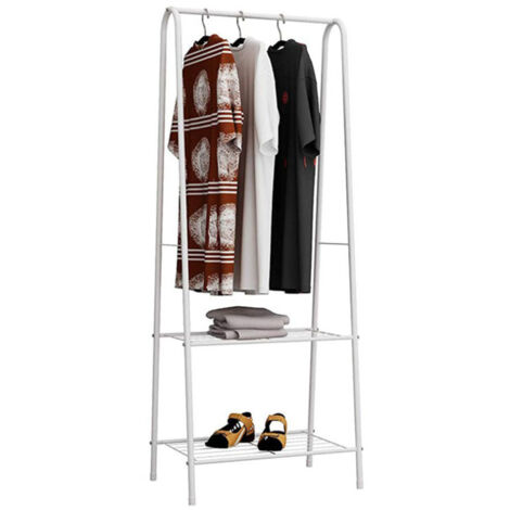 Perchero de Pie para Colgar Ropas Zapatero con 2 Estantes Marco de Acero Blanco 59.5 x 36.5 x 160cm