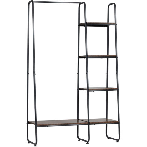 Perchero de Ropa con 4 Estantes y Barra para Colgar para Dormitorio Salón 101x39x160 cm Marrón Rústico