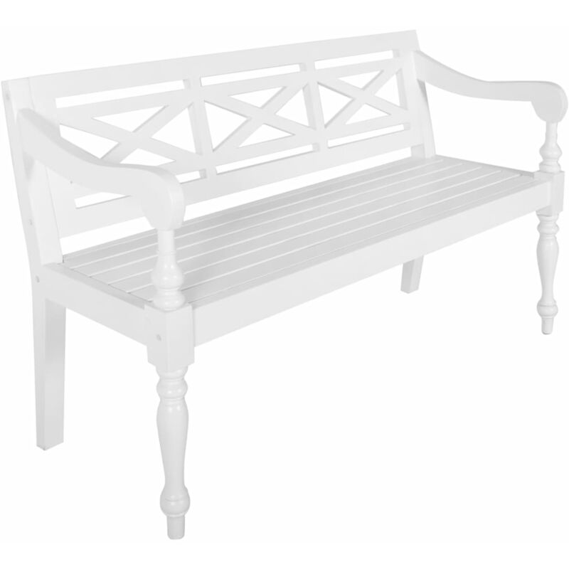 

vidaXL Banco Batavia Madera Maciza de Caoba Blanco 136 cm - Blanco