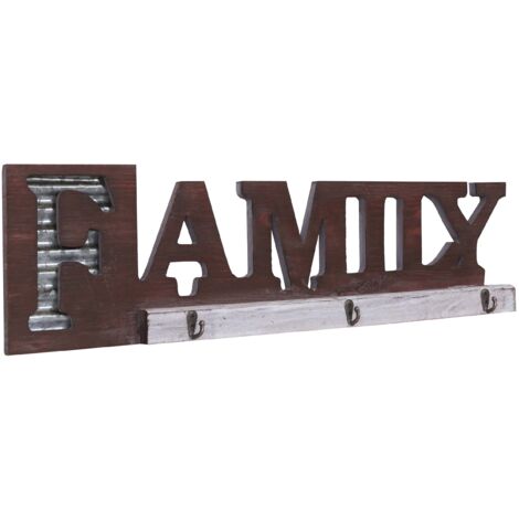 Perchero familiar de pared con 3 ganchos diseño rústico madera metal 040000977