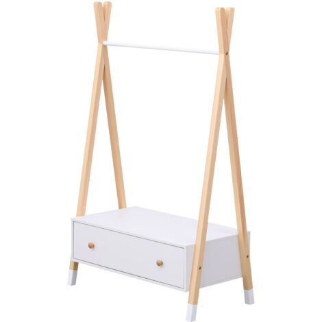 Perchero LOU de madera con cajón blanco para niños