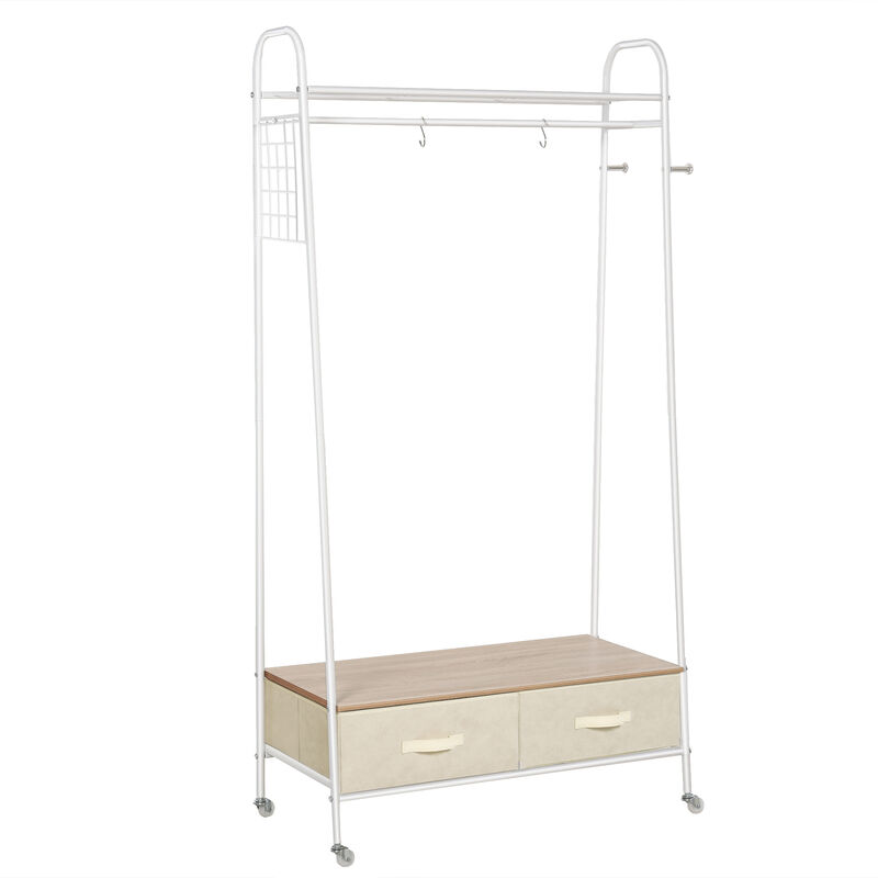 

Perchero Metálico con Ruedas Colgador para Ropa Riel Estante Cajones 99x47x185cm - Blanco y beige