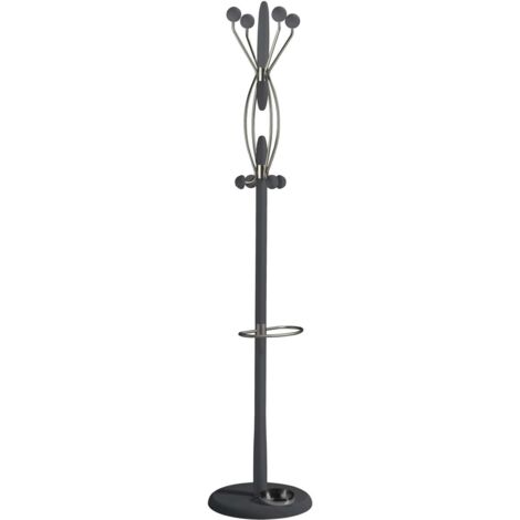 Perchero mod. 425 con paragüero herrajes cromo satinado lacado azabache, 184 cm(alto)37 cm(ancho)37 cm(largo)